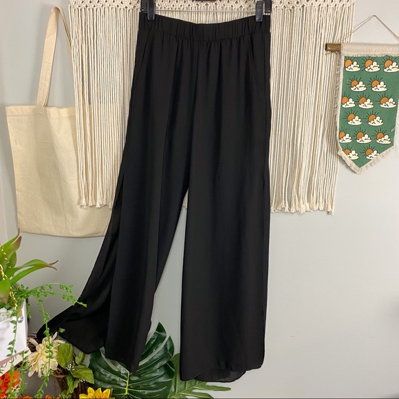 Three Eighty Two NWT Vanessa Side Slit Sheer Black Wide Leg Pants Size Small - Picture 2 of 13
